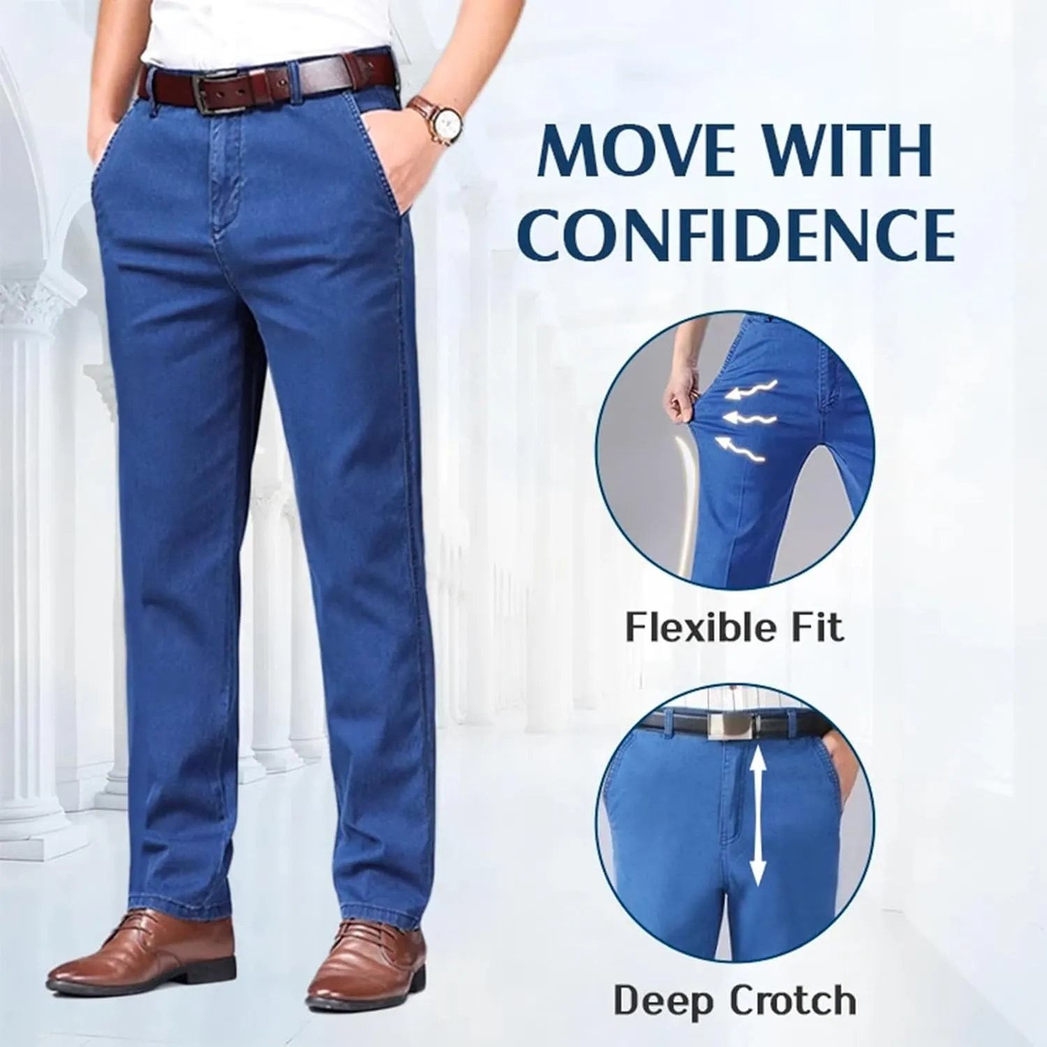 Senistyle Jeans for Men, JettJeans3 - Men's Classic Straight Fit Stretch Jeans for Older Men