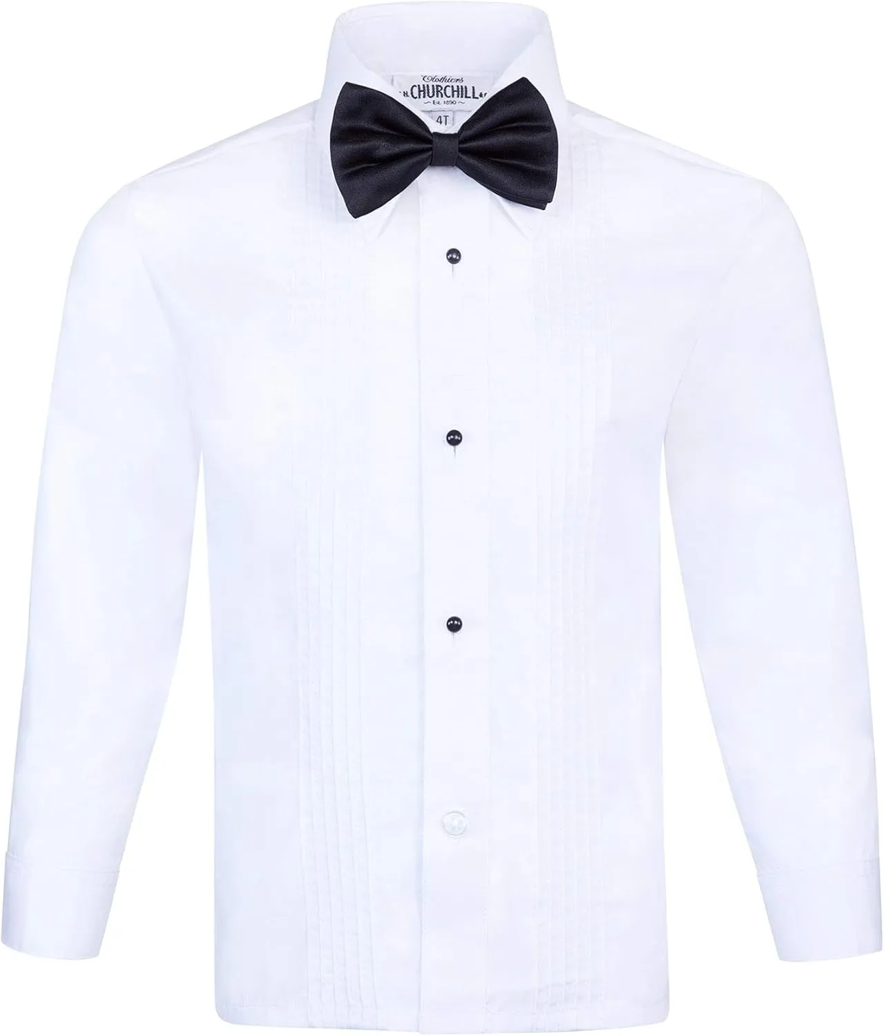 S.H. Churchill & Co. Boy's White Tuxedo Shirt with Bow Tie and Studs