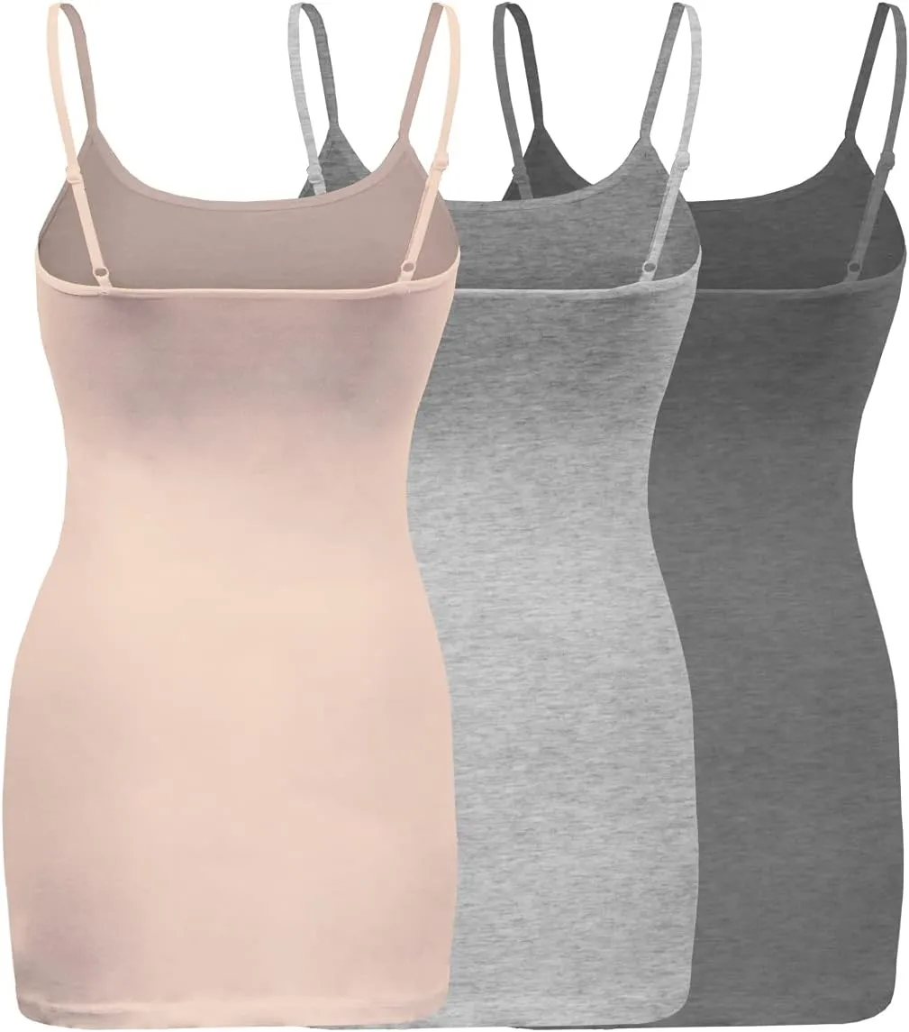 ShezPretty 3-Pack - Women's Basic Cami with Adjustable Spaghetti Straps Tank Top