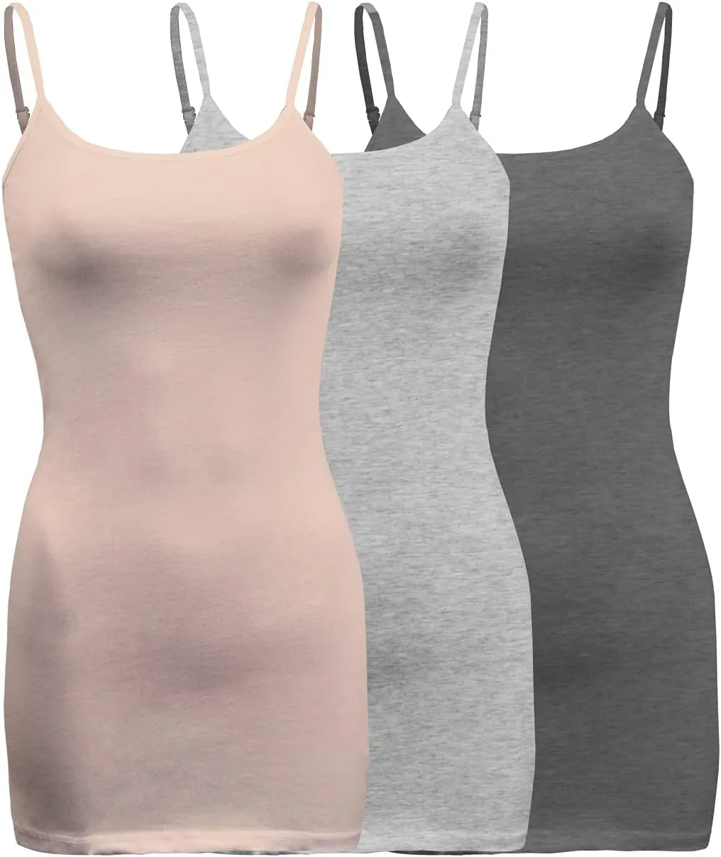 ShezPretty 3-Pack - Women's Basic Cami with Adjustable Spaghetti Straps Tank Top