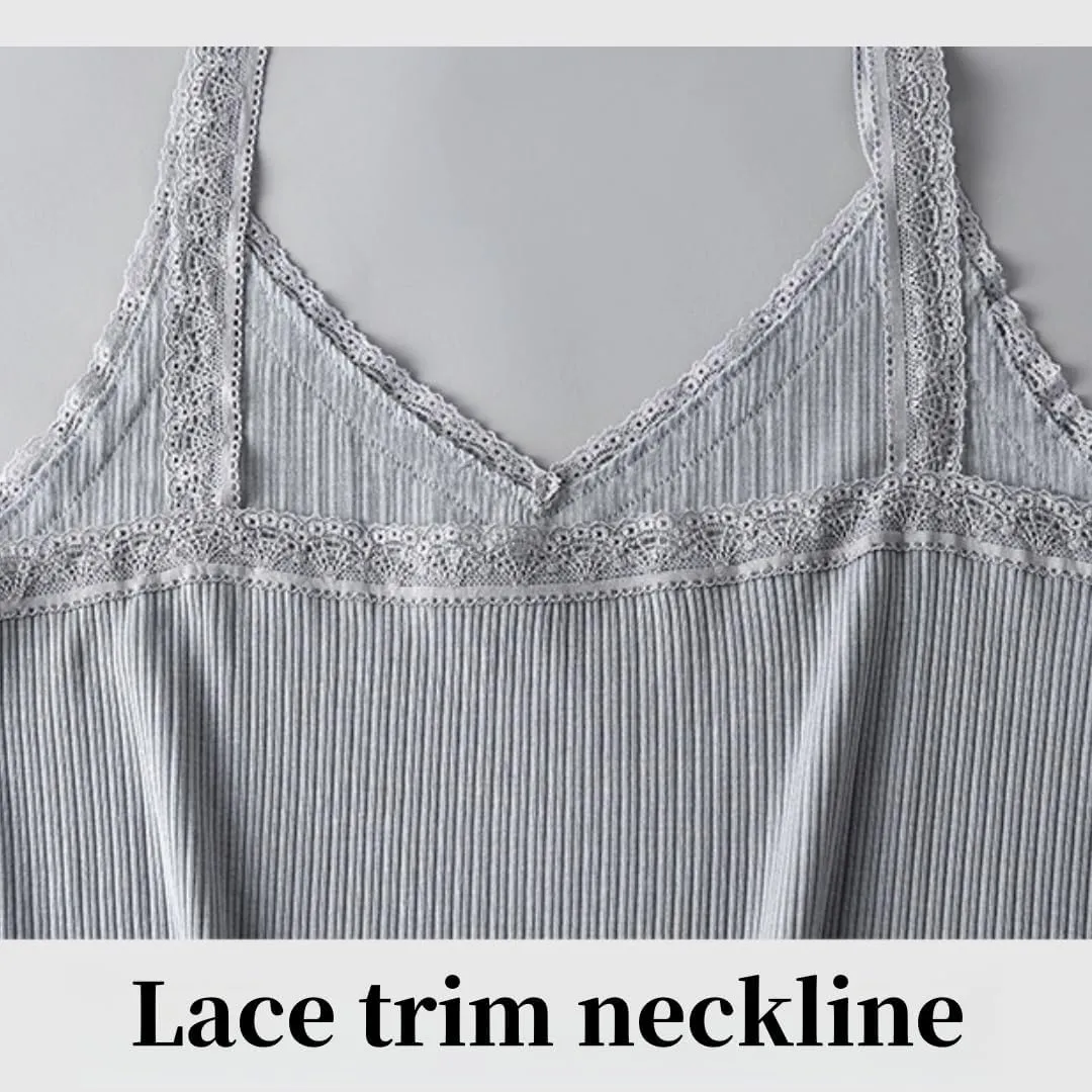 Silk Lace Trim V-Neck Camisole,Stretchy Breathable Cami Top, Lightweight Summer Layering Piece,M-XL Sizes