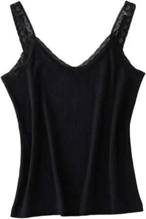 Silk Lace Trim V-Neck Camisole,Stretchy Breathable Cami Top, Lightweight Summer Layering Piece,M-XL Sizes