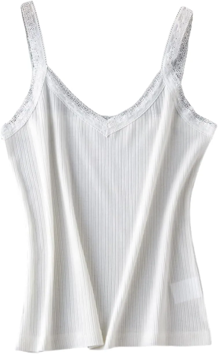 Silk Lace Trim V-Neck Camisole,Stretchy Breathable Cami Top, Lightweight Summer Layering Piece,M-XL Sizes