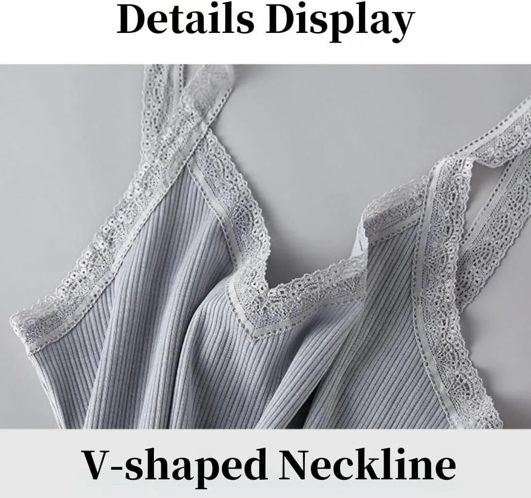 Silk Lace Trim V-Neck Camisole,Stretchy Breathable Cami Top, Lightweight Summer Layering Piece,M-XL Sizes