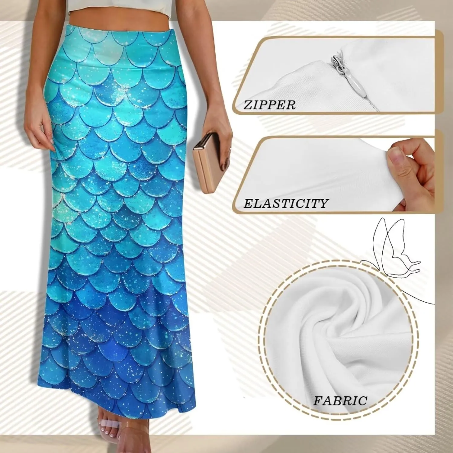 Skirts for Women Elastic Fishtail Bodycon Long Skirt High Waist A-Line Maxi Long Skirts Vacation Skirt for Lady