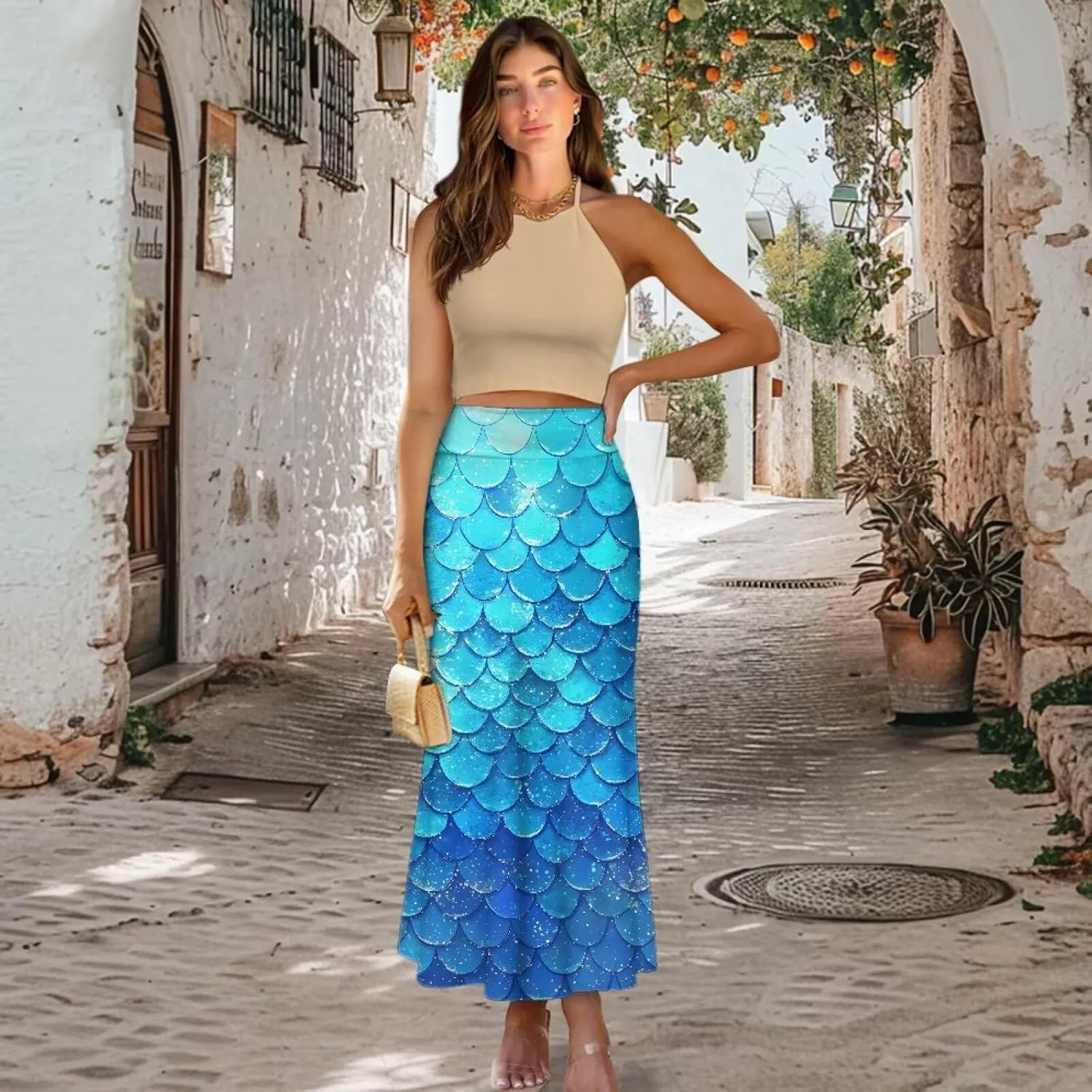 Skirts for Women Elastic Fishtail Bodycon Long Skirt High Waist A-Line Maxi Long Skirts Vacation Skirt for Lady