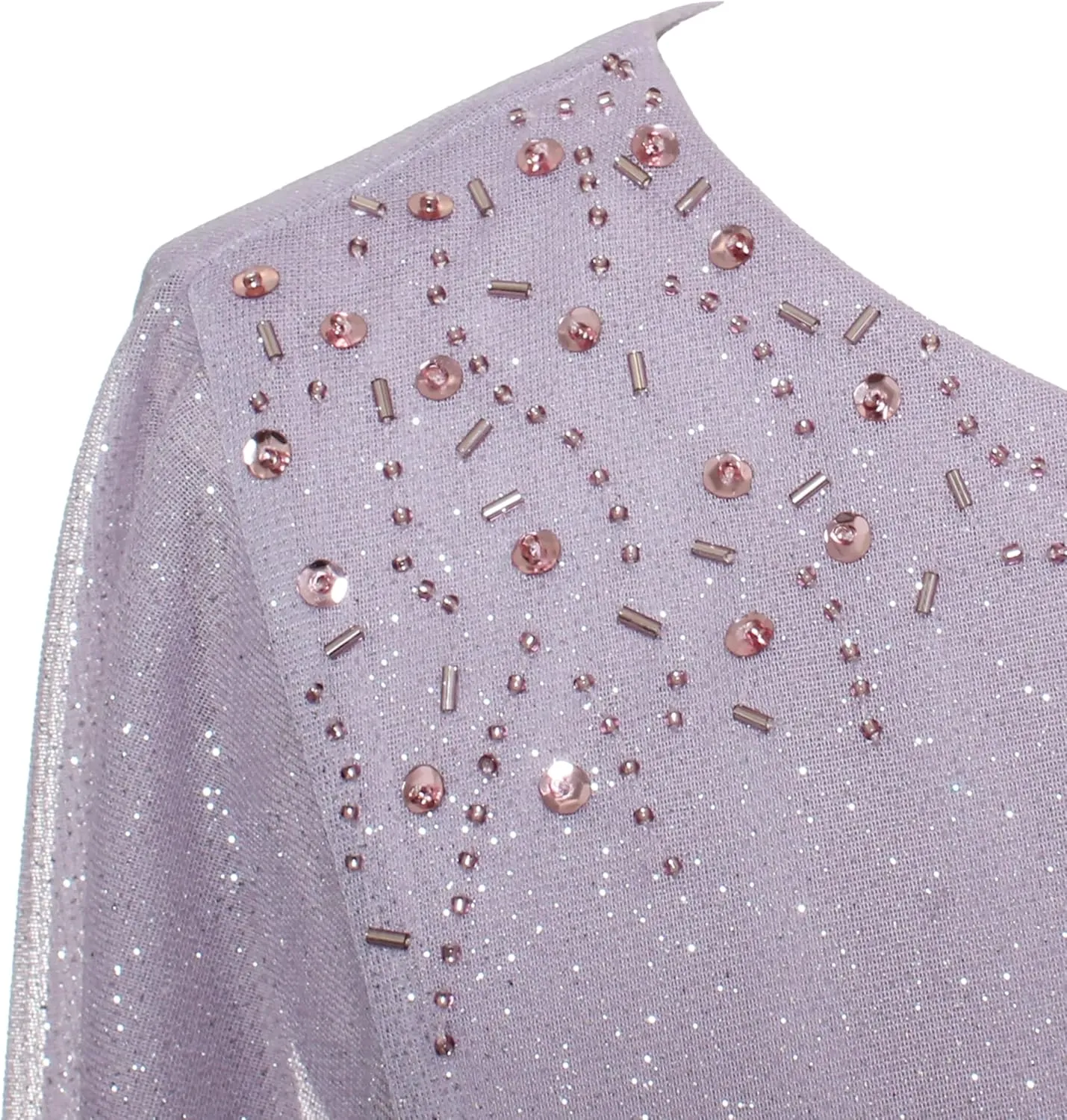S.L. Fashions Women's Glitter Mesh Stretch Dress W/Shoulder Embellishment Formal Long Gown, (Petite and Regular Sizes)