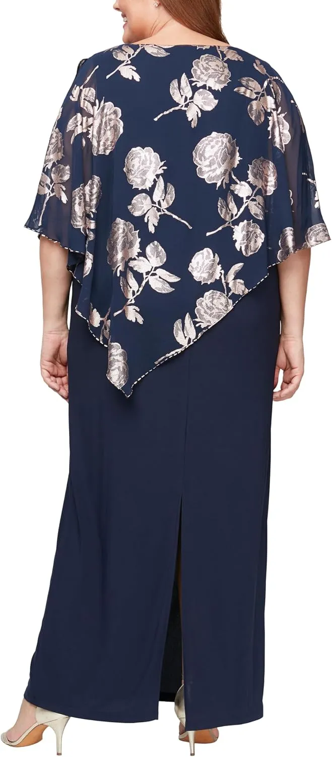 S.L. Fashions Women's Long Asymmetric Cape Mother of The Bride, Formal Evening Dress (Plus Size)