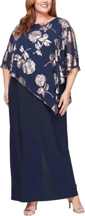 S.L. Fashions Women's Long Asymmetric Cape Mother of The Bride, Formal Evening Dress (Plus Size)