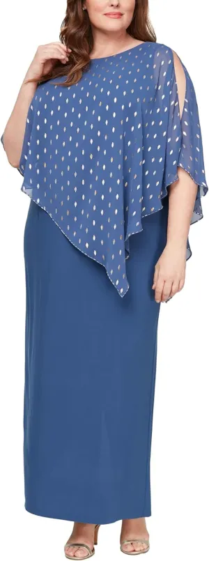 S.L. Fashions Women's Long Asymmetric Cape Mother of The Bride, Formal Evening Dress (Plus Size)
