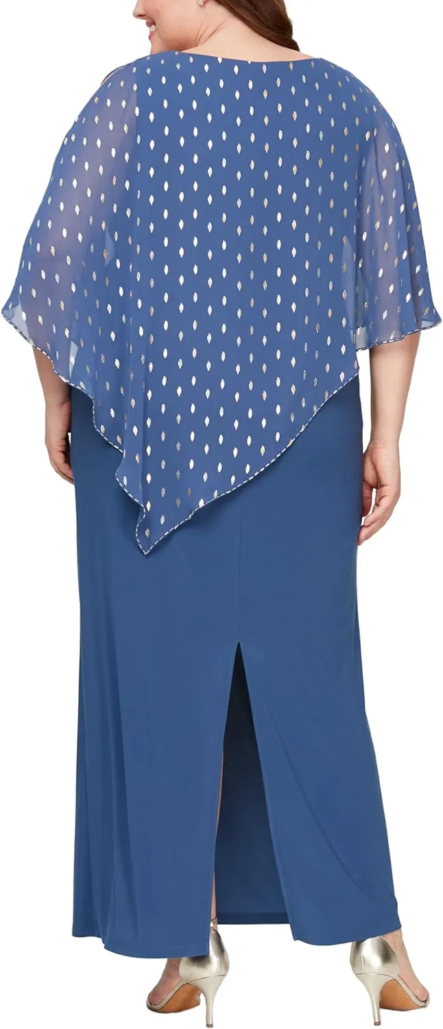 S.L. Fashions Women's Long Asymmetric Cape Mother of The Bride, Formal Evening Dress (Plus Size)