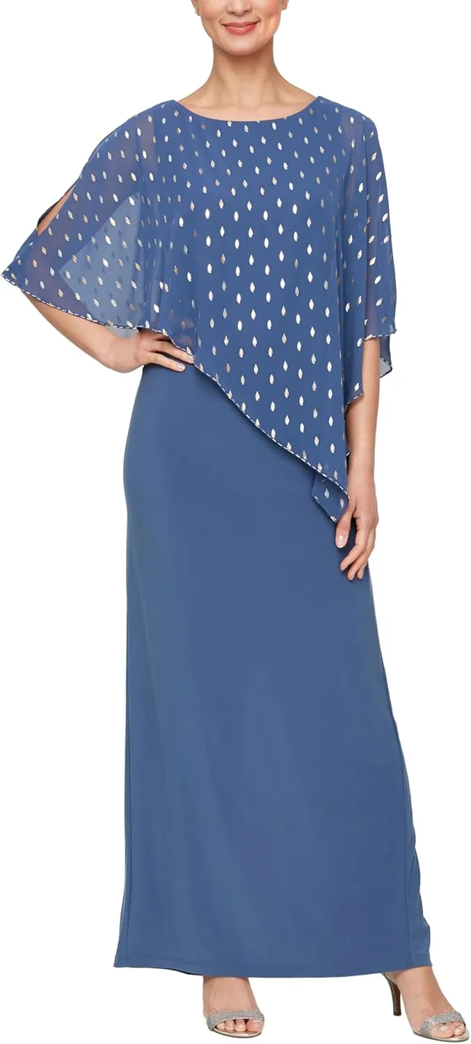 S.L. Fashions Women's Long Cape Mother of The Bride Dress, Formal Gown