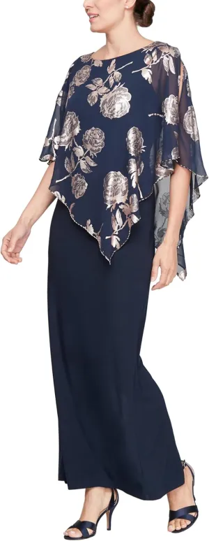 S.L. Fashions Women's Long Cape Mother of The Bride Dress, Formal Gown