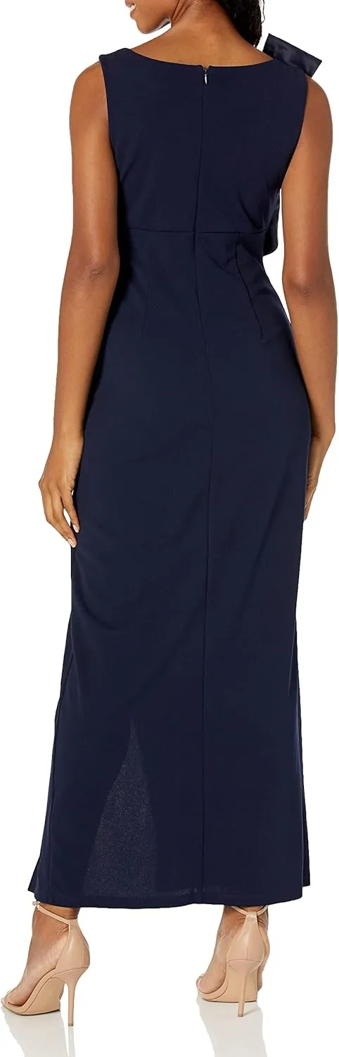 S.L. Fashions Women's Long Sleeveless Column Dress with Shoulder Detail and Front Slit (Petite and Regular Sizes)