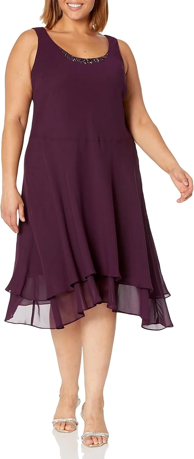 S.L. Fashions Women's Plus Size Embellished Tiered Mother of The Bride Gown with Jacket, Wedding Guest, Formal Event Dress