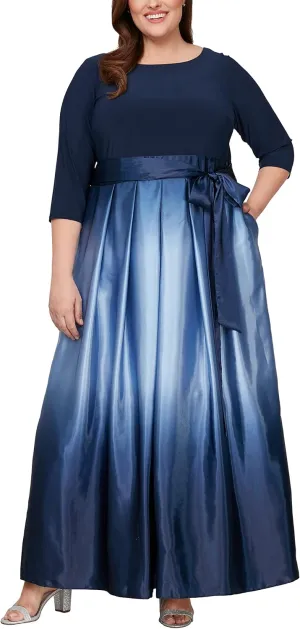 S.L. Fashions Women's Plus Size Sleeveless Long Satin Party Dress with Pockets
