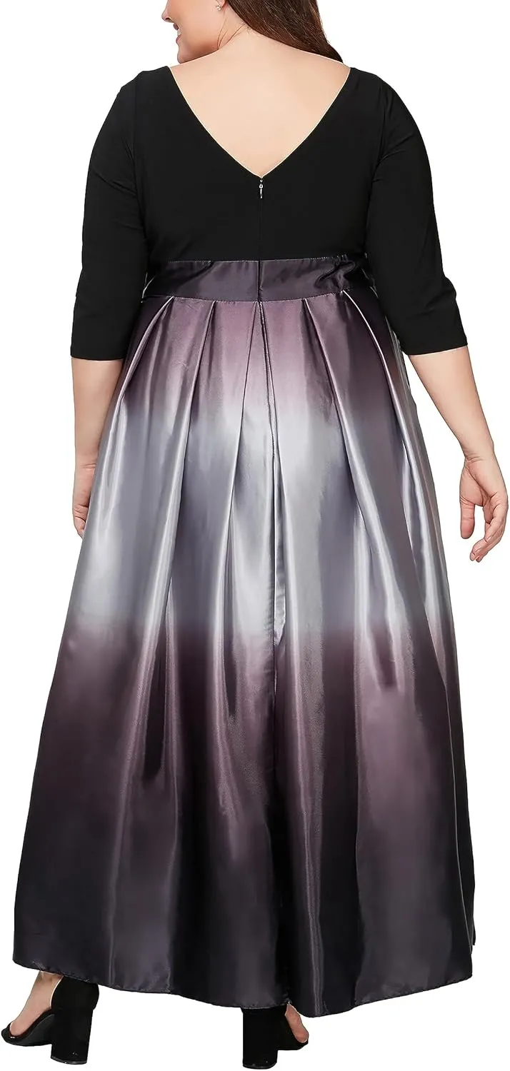 S.L. Fashions Women's Plus Size Sleeveless Long Satin Party Dress with Pockets