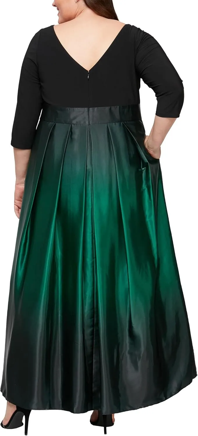 S.L. Fashions Women's Plus Size Sleeveless Long Satin Party Dress with Pockets
