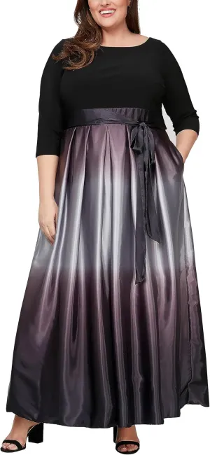 S.L. Fashions Women's Plus Size Sleeveless Long Satin Party Dress with Pockets
