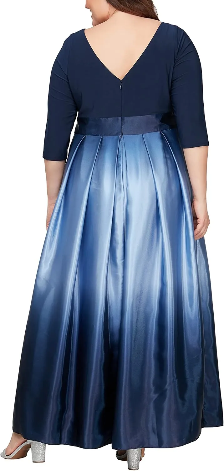 S.L. Fashions Women's Plus Size Sleeveless Long Satin Party Dress with Pockets