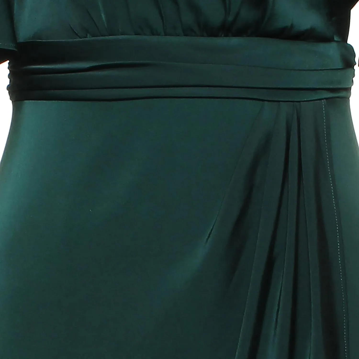 S.L. Fashions Women's Plus Size Surplice Neck Midi Wedding Guest Dress with Flutter Sleeves