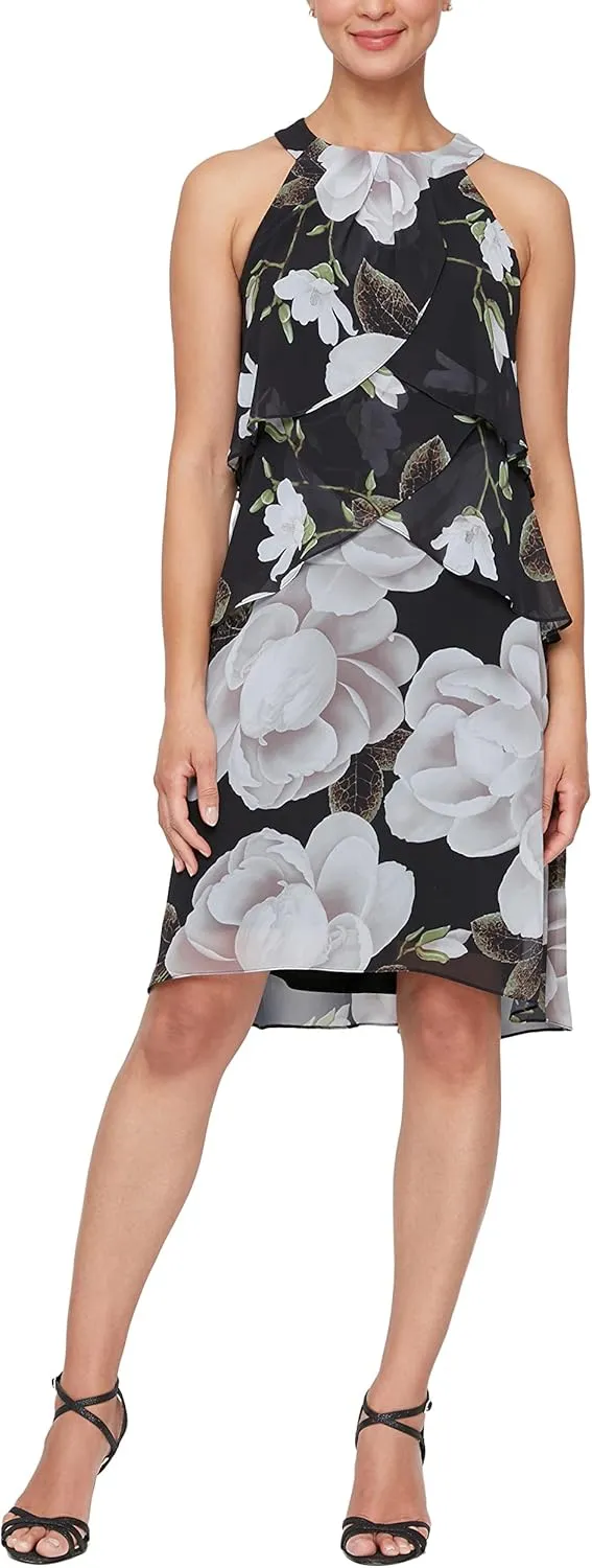 S.L. Fashions Women's Tiered Cocktail Party Dress, Wedding Guest Gown (Petite and Regular Sizes)