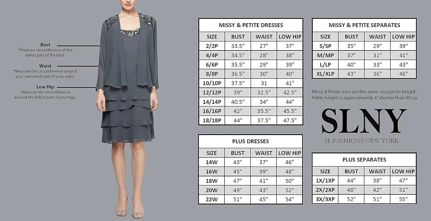 S.L. Fashions Women's Tiered Cocktail Party Dress, Wedding Guest Gown (Petite and Regular Sizes)