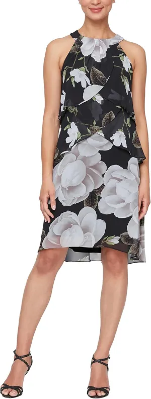 S.L. Fashions Women's Tiered Cocktail Party Dress, Wedding Guest Gown (Petite and Regular Sizes)