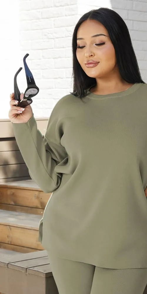 Small Size Women Lounge wear Set Sweatshirt Wide Leg Pant Outfit Stylish Comfort Soft Stretchy Fabric Year Round Dress