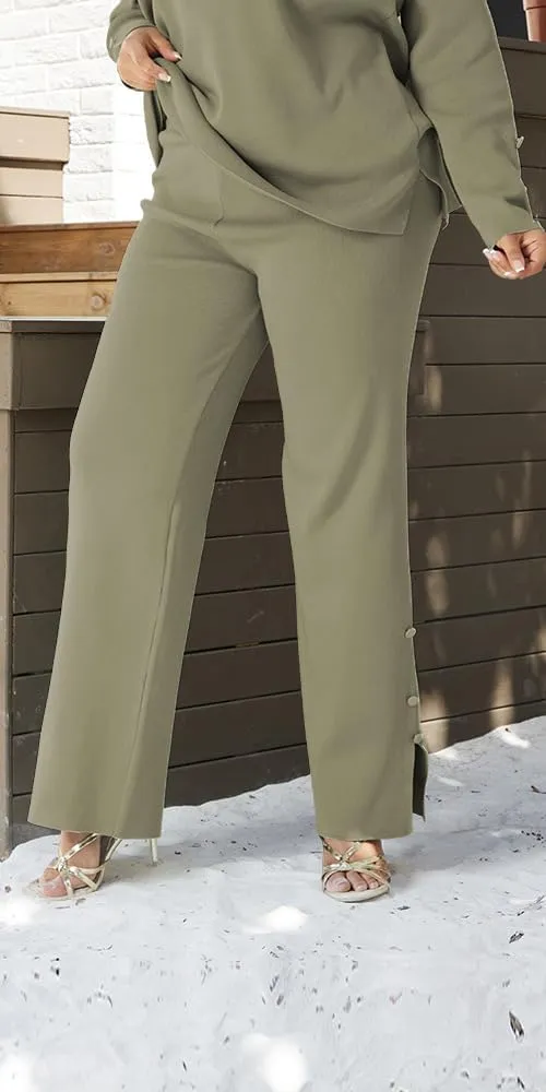 Small Size Women Lounge wear Set Sweatshirt Wide Leg Pant Outfit Stylish Comfort Soft Stretchy Fabric Year Round Dress