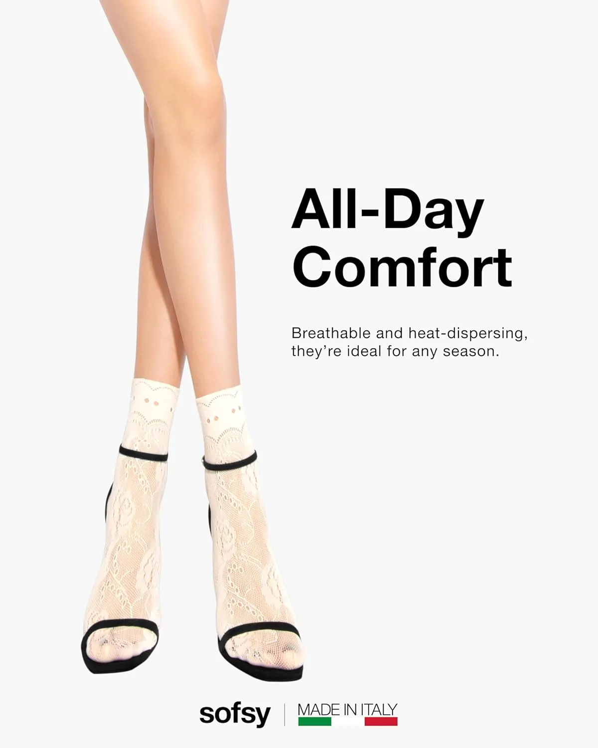 sofsy 10-Year Hosiery Craftsmanship - Italian-Made Fishnet Stockings for Women | Soft Dual Silicone Lace Top Thigh Highs