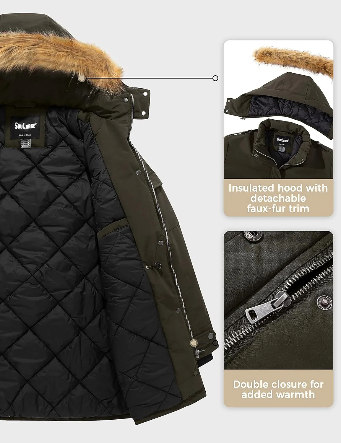 Soularge Women's Winter Plus Size Waterproof Thicken Puffer Coat with Faux fur Hood