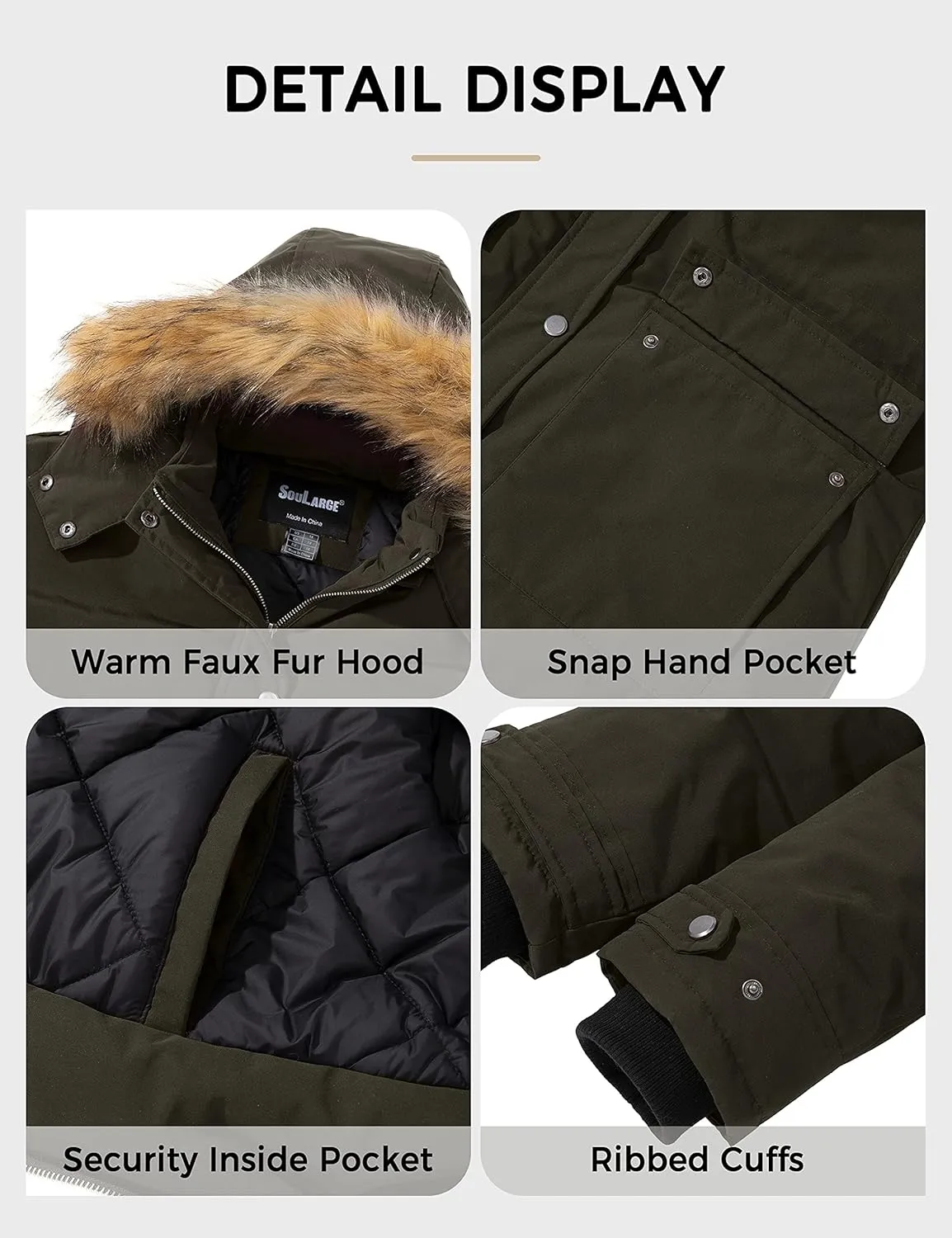 Soularge Women's Winter Plus Size Waterproof Thicken Puffer Coat with Faux fur Hood