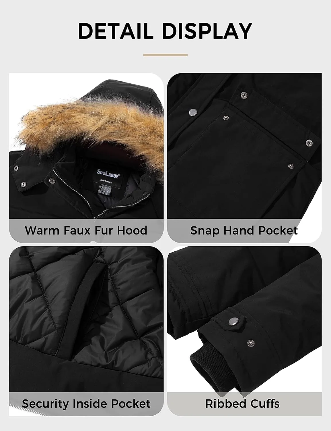Soularge Women's Winter Plus Size Waterproof Thicken Puffer Coat with Faux fur Hood