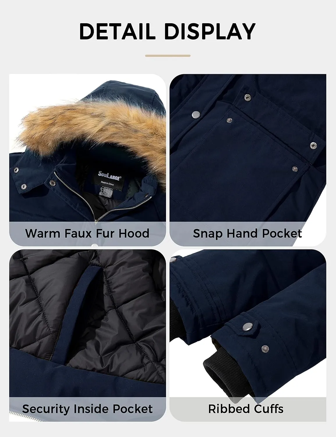 Soularge Women's Winter Plus Size Waterproof Thicken Puffer Coat with Faux fur Hood