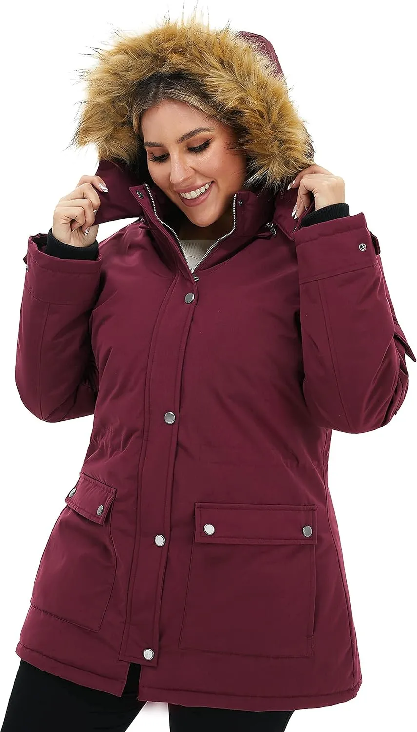 Soularge Women's Winter Plus Size Waterproof Thicken Puffer Coat with Faux fur Hood