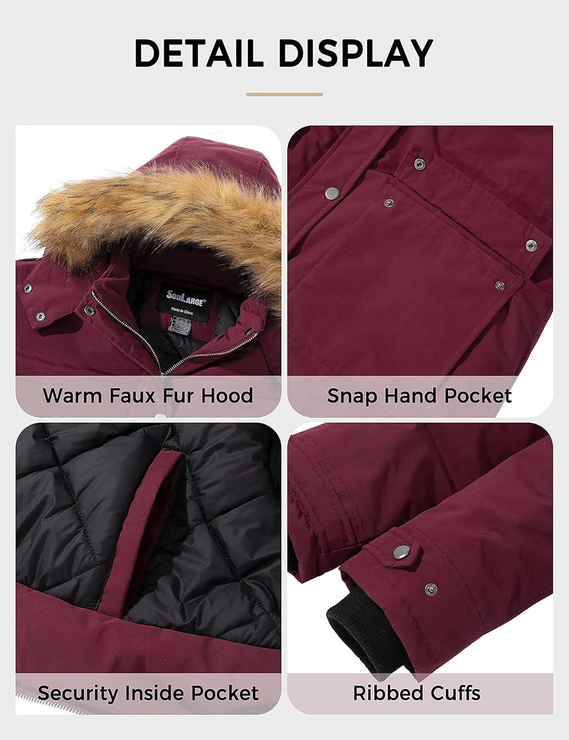 Soularge Women's Winter Plus Size Waterproof Thicken Puffer Coat with Faux fur Hood