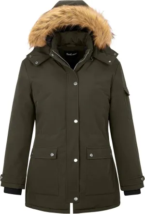 Soularge Women's Winter Plus Size Waterproof Thicken Puffer Coat with Faux fur Hood