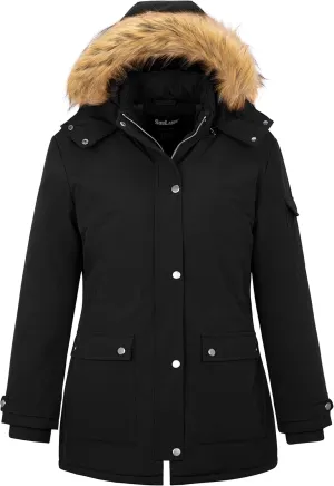 Soularge Women's Winter Plus Size Waterproof Thicken Puffer Coat with Faux fur Hood