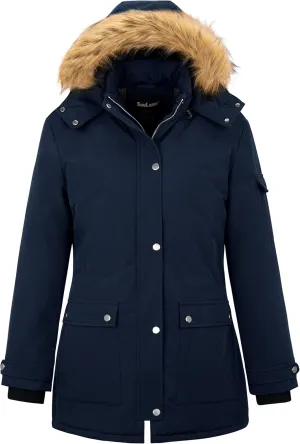 Soularge Women's Winter Plus Size Waterproof Thicken Puffer Coat with Faux fur Hood