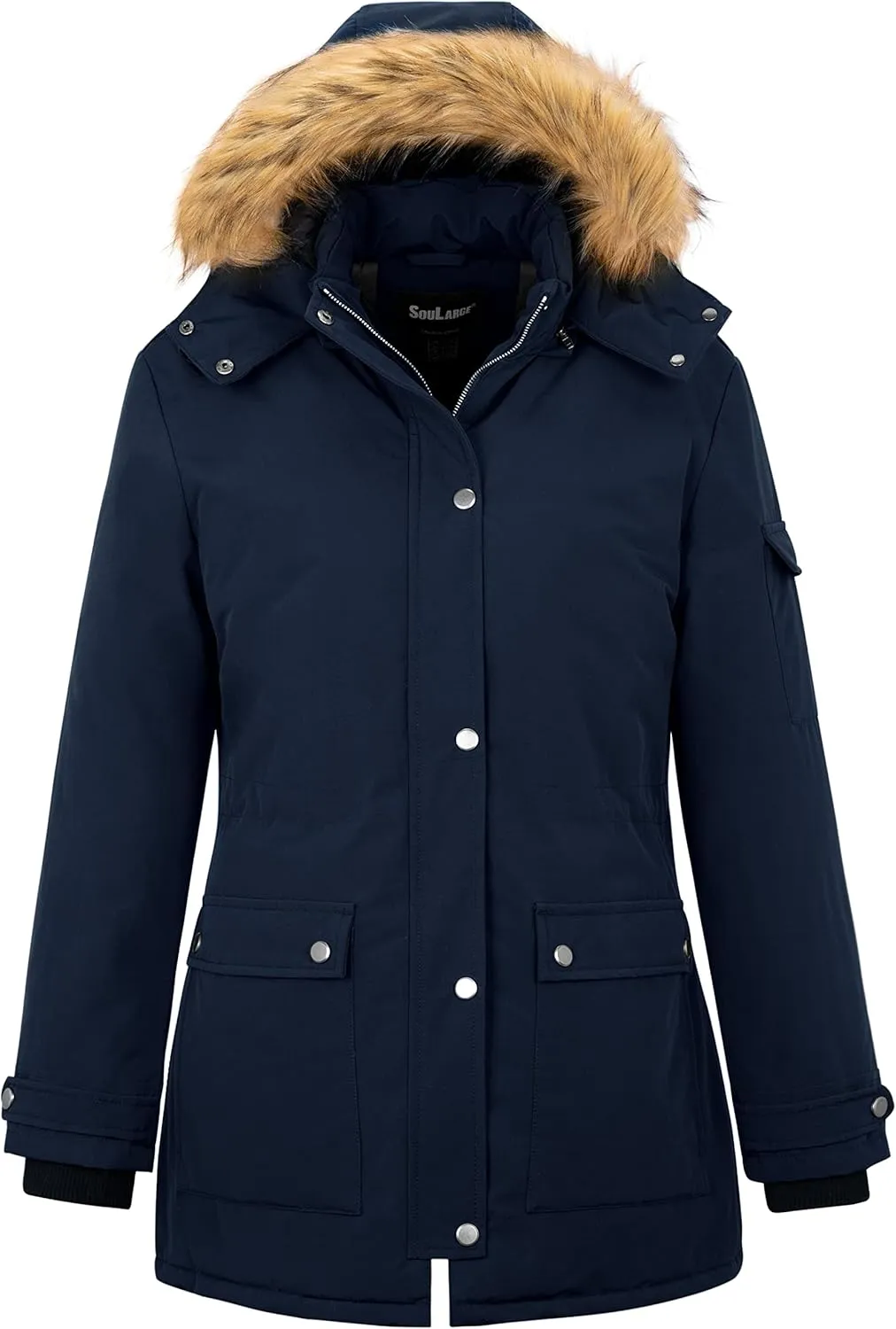 Soularge Women's Winter Plus Size Waterproof Thicken Puffer Coat with Faux fur Hood