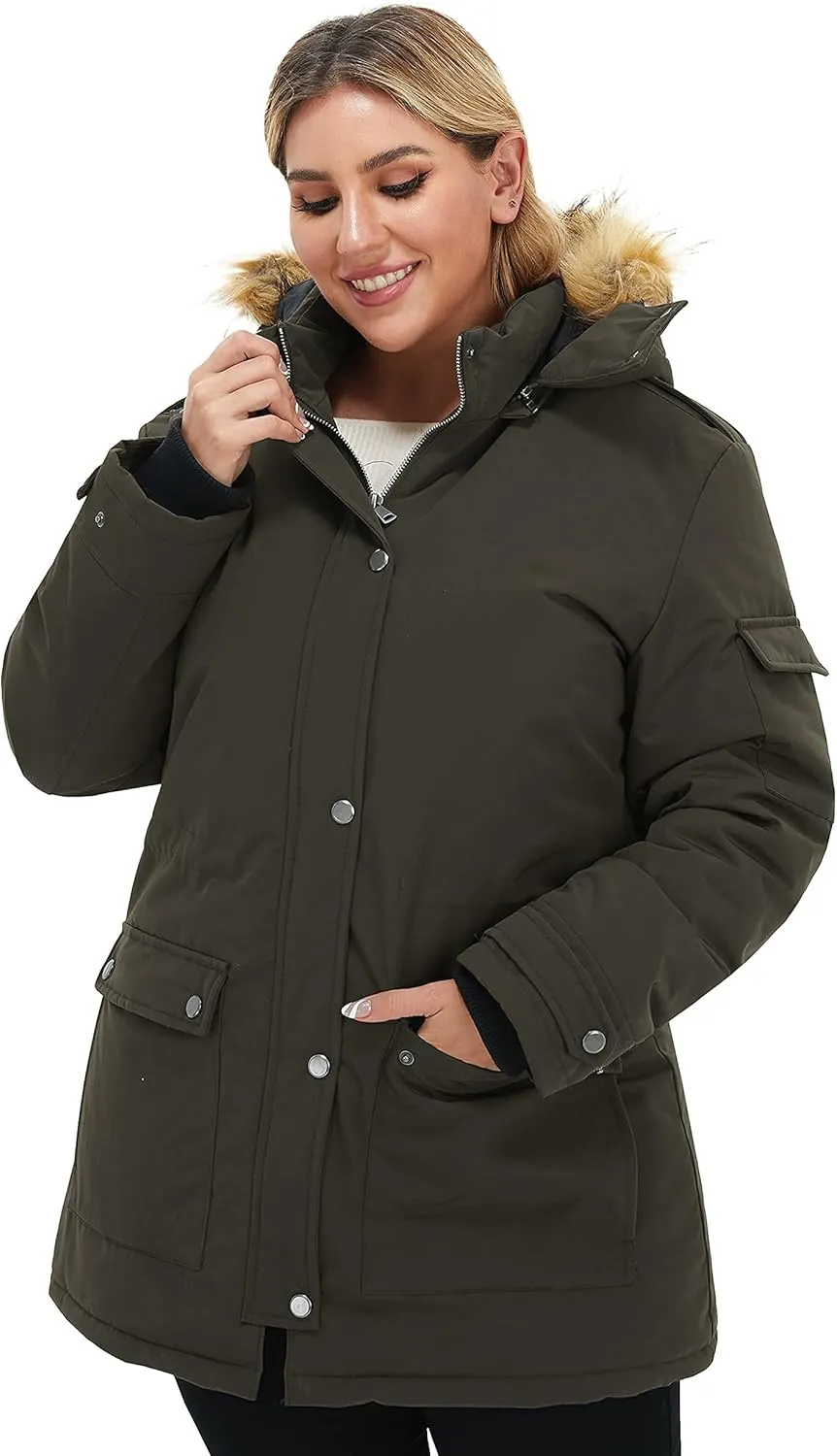 Soularge Women's Winter Plus Size Waterproof Thicken Puffer Coat with Faux fur Hood