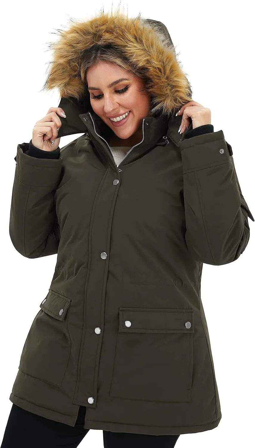 Soularge Women's Winter Plus Size Waterproof Thicken Puffer Coat with Faux fur Hood