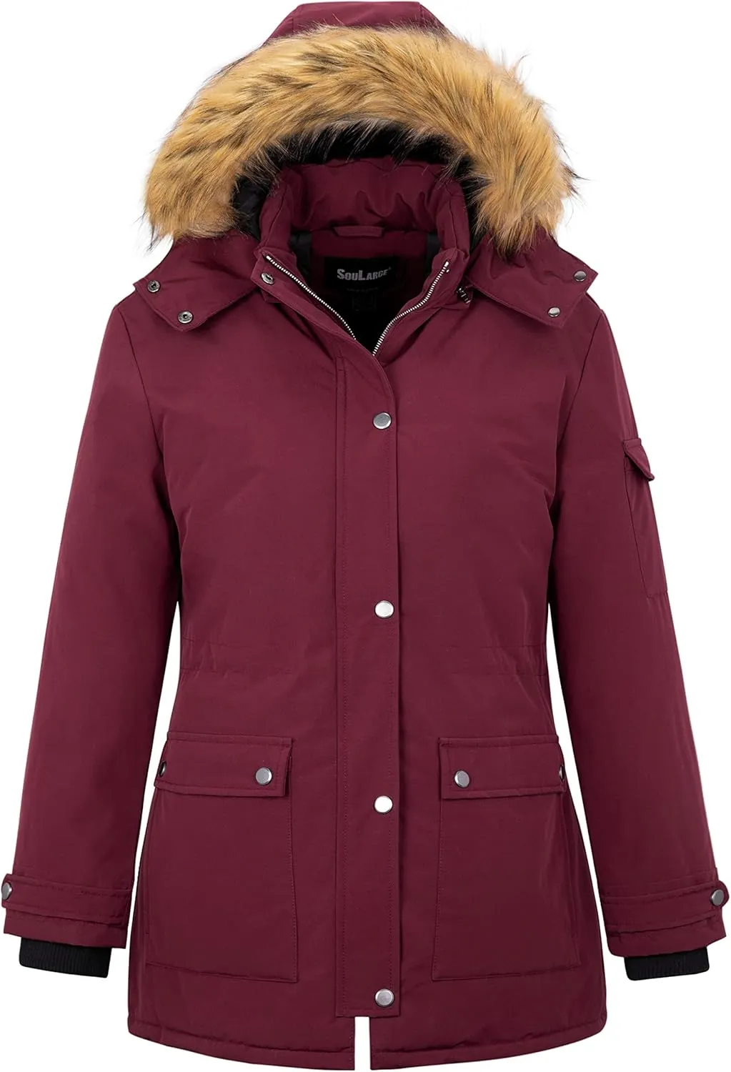 Soularge Women's Winter Plus Size Waterproof Thicken Puffer Coat with Faux fur Hood