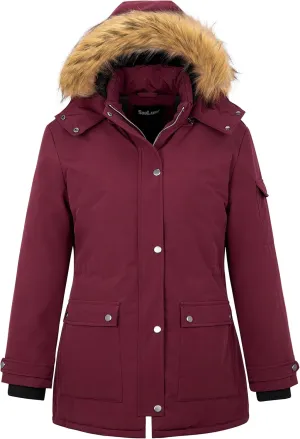Soularge Women's Winter Plus Size Waterproof Thicken Puffer Coat with Faux fur Hood