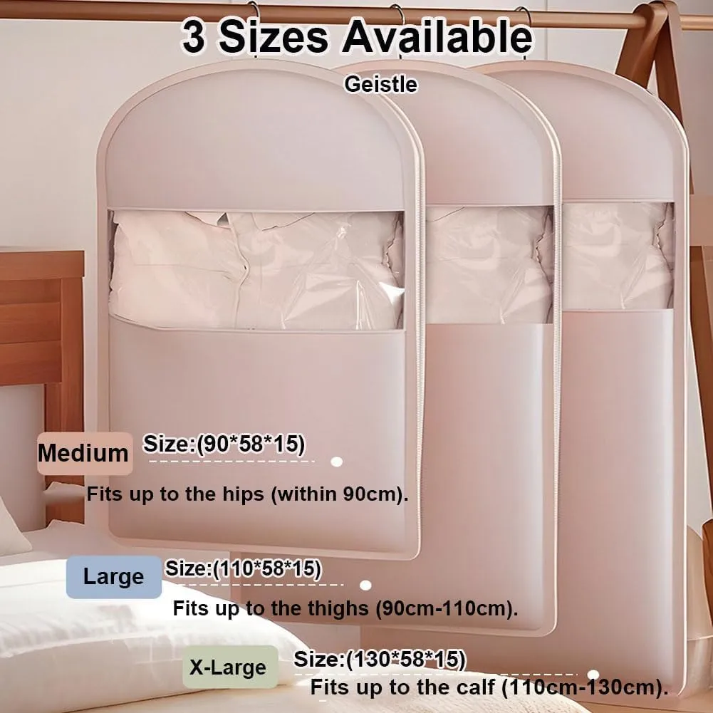 Space Saving Hanging Garment Bag with Self Compression Zipper, 2025 Down Large Dust Cover Garment Bag, Down Jacket Storage Bag, Suitable for Down Coats (Beige, Medium)
