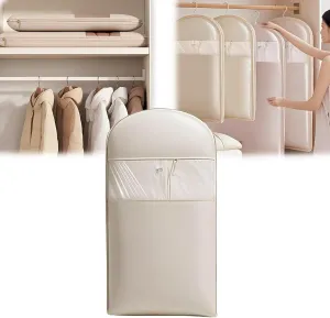 Space Saving Hanging Garment Bag with Self Compression Zipper, 2025 Down Large Dust Cover Garment Bag, Down Jacket Storage Bag, Suitable for Down Coats (Beige, Medium)