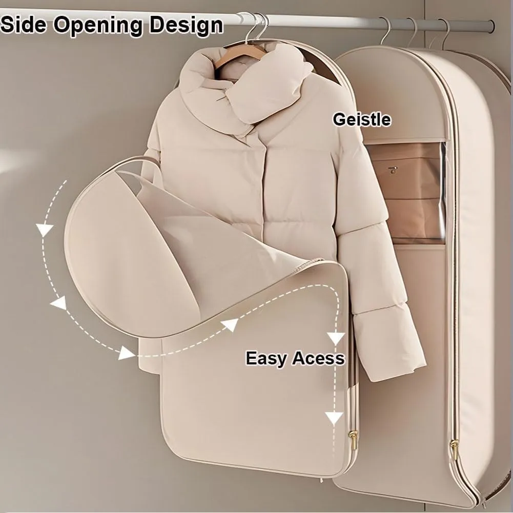 Space Saving Hanging Garment Bag with Self Compression Zipper, 2025 Down Large Dust Cover Garment Bag, Down Jacket Storage Bag, Suitable for Down Coats (Beige, Medium)