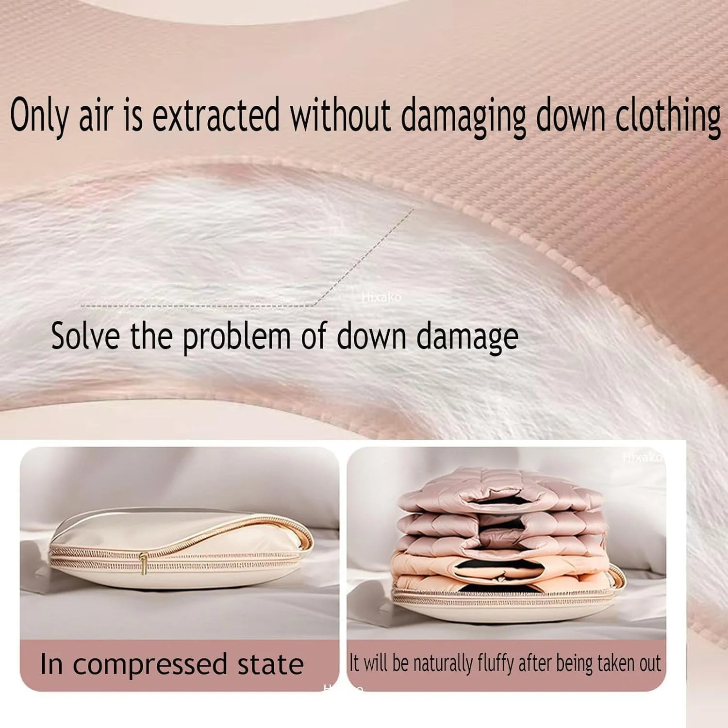 Space Saving Hanging Garment Bag with Self Compression Zipper, 2025 Down Large Dust Cover Garment Bag, Down Jacket Storage Bag, Suitable for Down Coats (Beige, Medium)