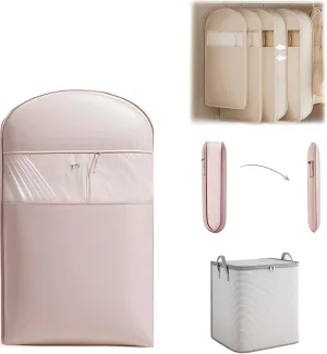 Space Saving Hanging Garment Bag with Self Compression Zipper, Garment Bags for Hanging Clothes, Dust Clothes Cover for Closet Dresses Suit Coats Storage 51 Long (Pink, Medium)